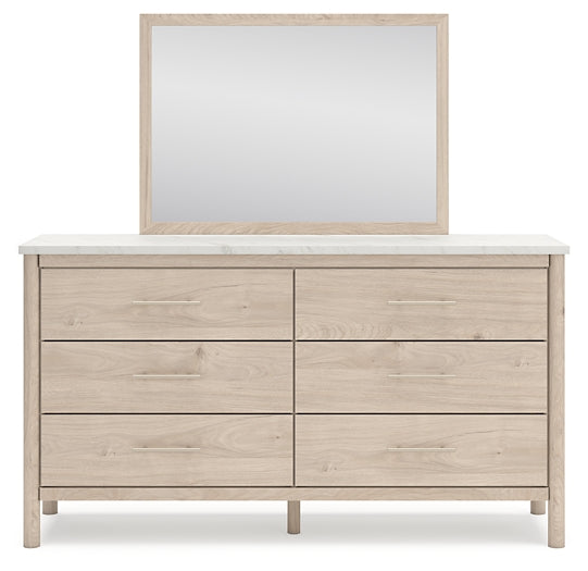 Cadmori  Upholstered Panel Bed With Mirrored Dresser