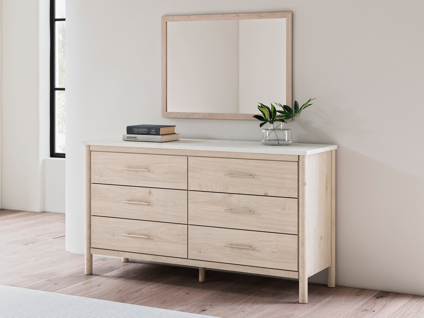 Cadmori  Upholstered Panel Bed With Mirrored Dresser