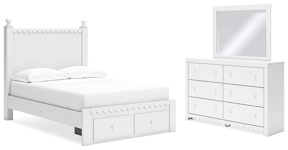 Mollviney  Panel Storage Bed With Mirrored Dresser