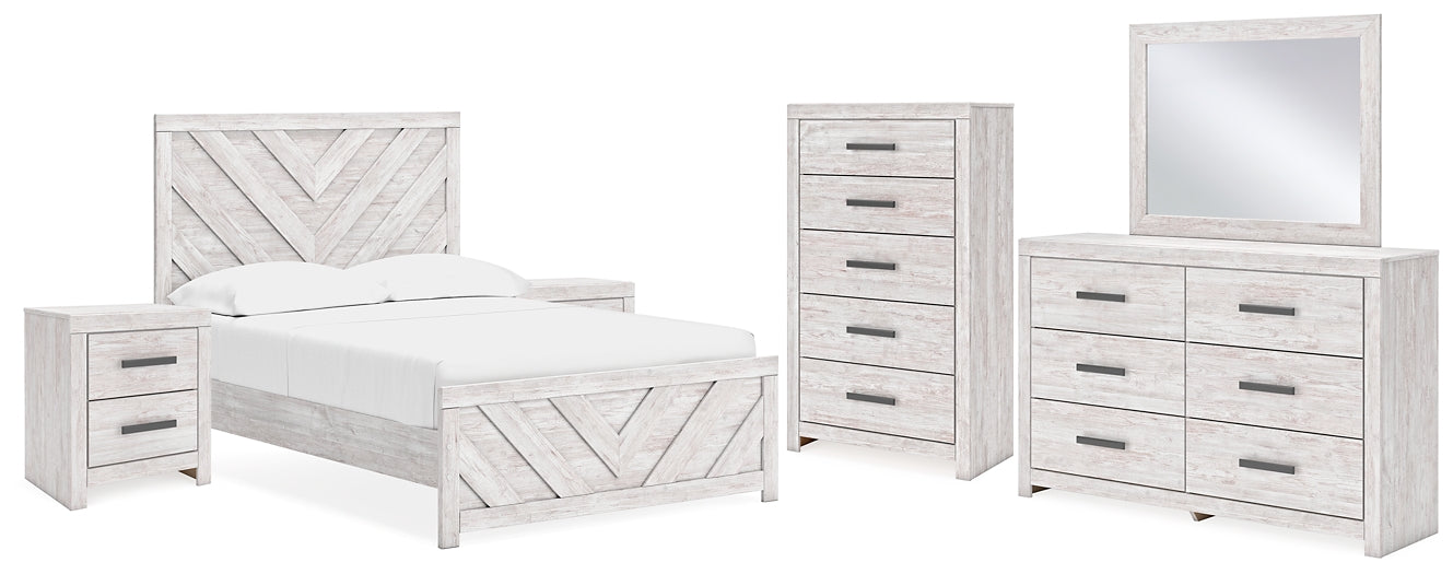 Cayboni  Panel Bed With Mirrored Dresser, Chest And 2 Nightstands