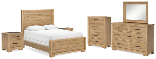 Galliden  Panel Bed With Mirrored Dresser, Chest And 2 Nightstands