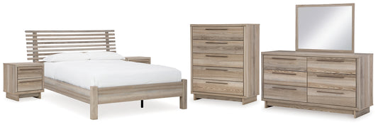 Hasbrick  Panel Bed With Mirrored Dresser, Chest And 2 Nightstands