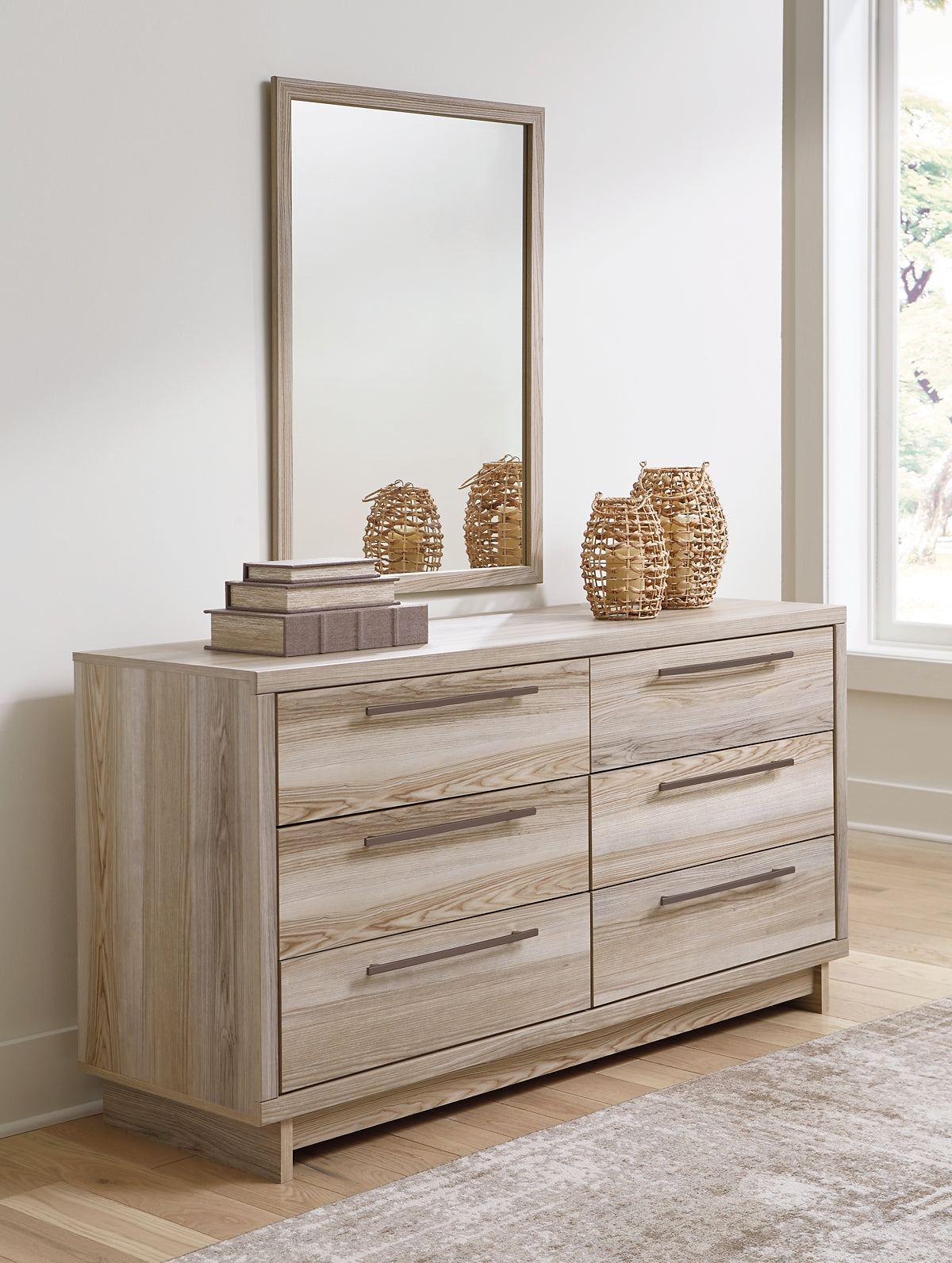 Hasbrick  Panel Bed With Mirrored Dresser