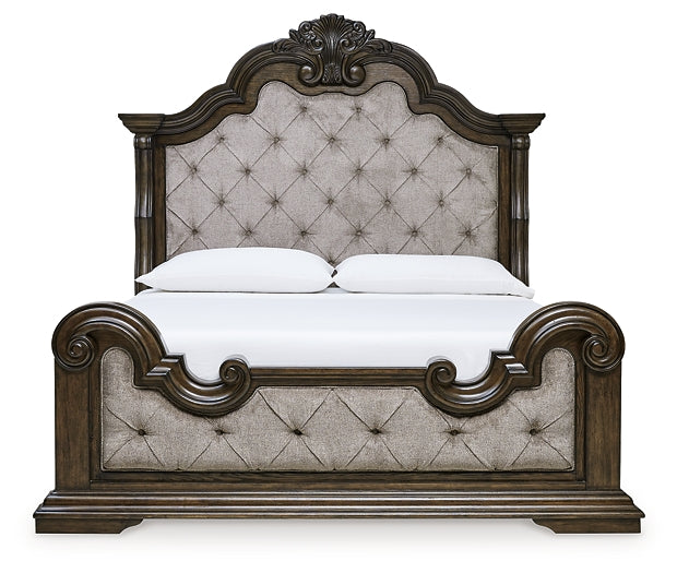 Maylee California  Upholstered Bed With Mirrored Dresser, Chest And 2 Nightstands