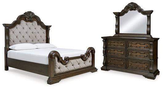 Maylee  Upholstered Bed With Mirrored Dresser