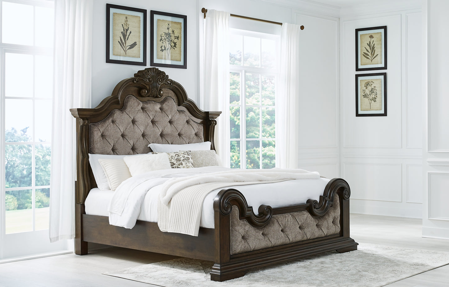 Maylee  Upholstered Bed With Mirrored Dresser