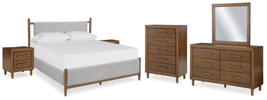 Lyncott California  Upholstered Bed With Mirrored Dresser, Chest And 2 Nightstands