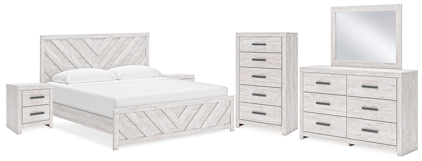 Cayboni  Panel Bed With Mirrored Dresser, Chest And 2 Nightstands