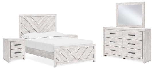 Cayboni  Panel Bed With Mirrored Dresser And 2 Nightstands