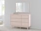 Wistenpine  Upholstered Panel Bed With Mirrored Dresser And Nightstand