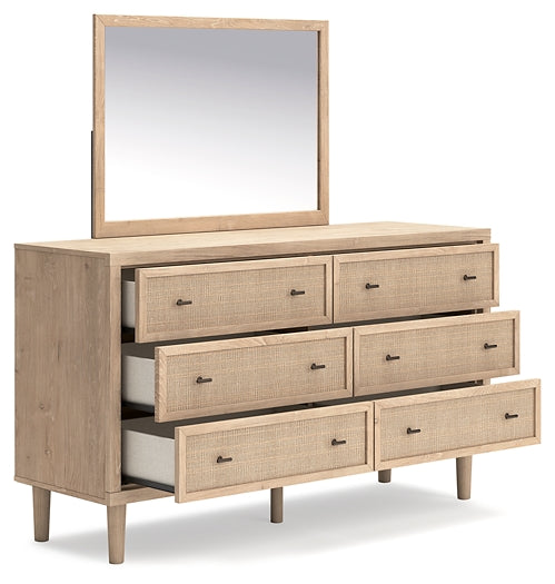 Cielden  Upholstered Panel Bed With Mirrored Dresser And Nightstand