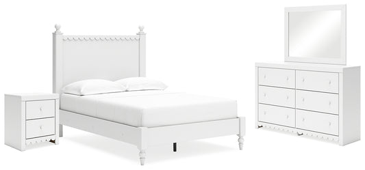 Mollviney  Panel Bed With Mirrored Dresser And Nightstand