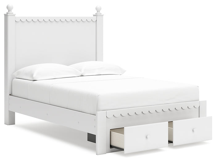 Mollviney  Panel Storage Bed With Mirrored Dresser And Nightstand