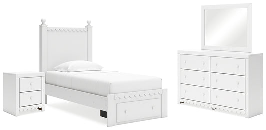 Mollviney  Panel Storage Bed With Mirrored Dresser And Nightstand