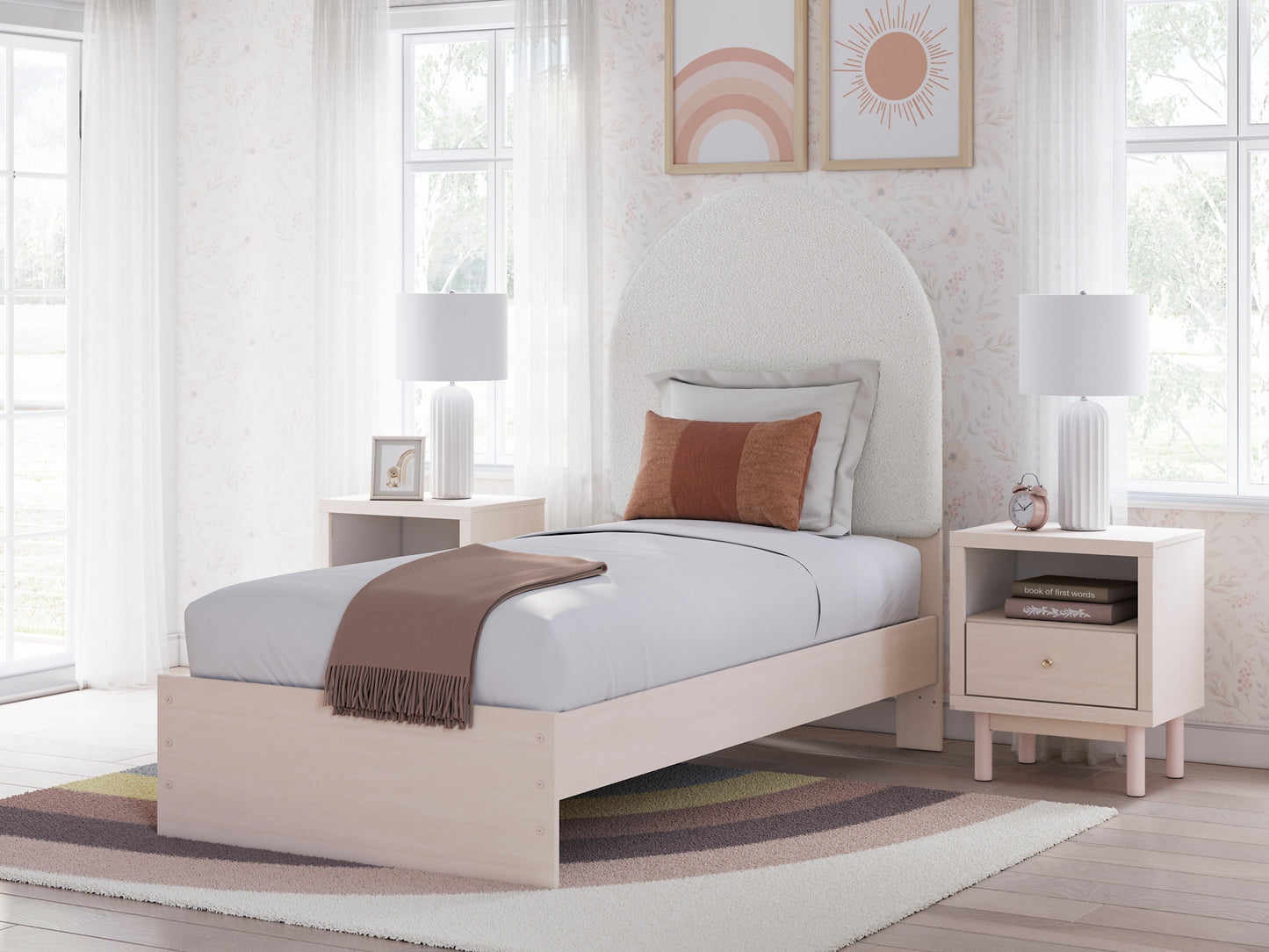 Wistenpine  Upholstered Panel Bed With Nightstand