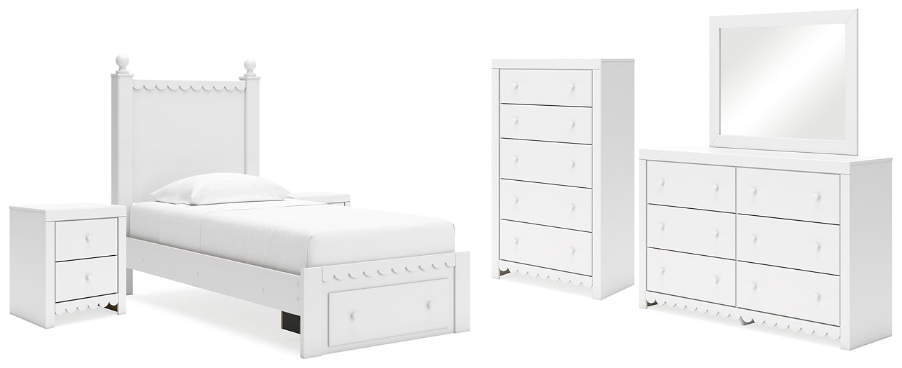 Mollviney  Panel Storage Bed With Mirrored Dresser, Chest And 2 Nightstands