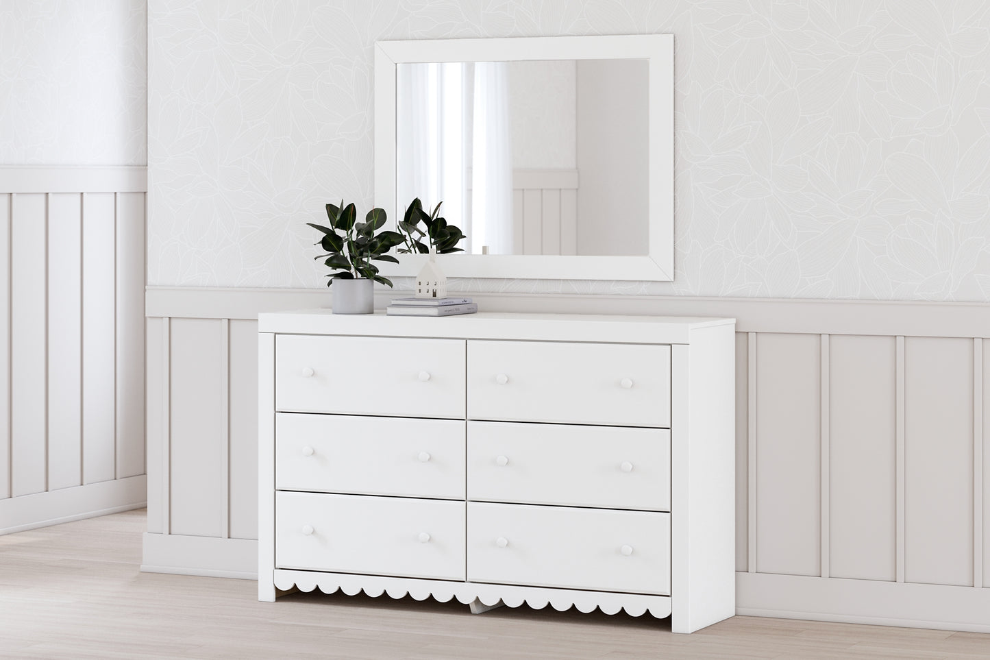 Mollviney  Panel Storage Bed With Mirrored Dresser, Chest And 2 Nightstands