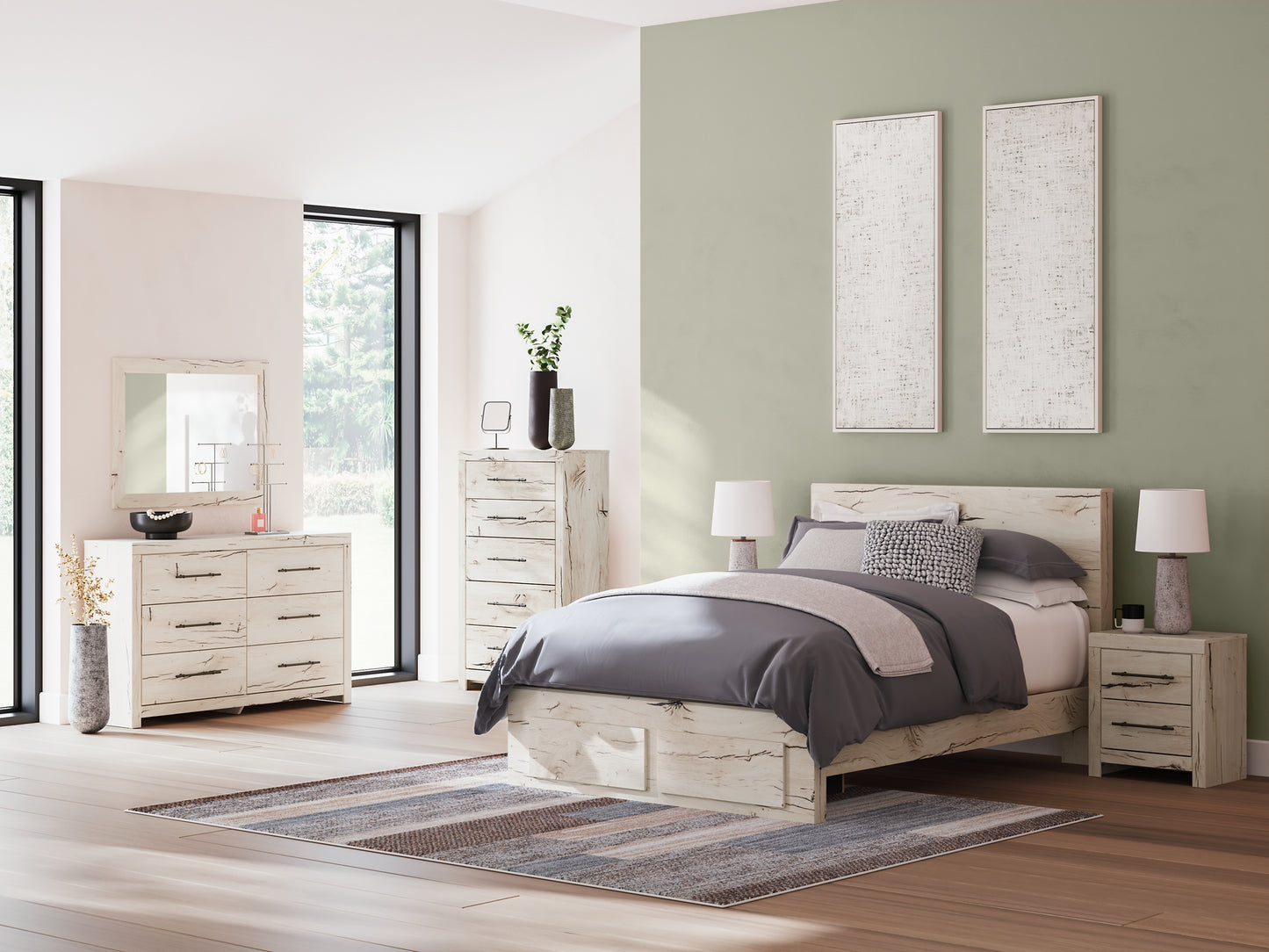 Lawroy  Panel Storage Bed With Mirrored Dresser