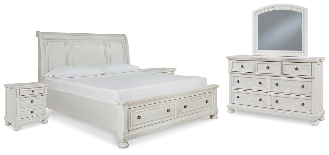 Robbinsdale  Sleigh Bed With Storage With Mirrored Dresser And 2 Nightstands