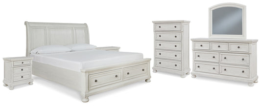 Robbinsdale California  Sleigh Bed With Storage With Mirrored Dresser, Chest And 2 Nightstands