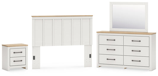 Linnocreek  Panel Headboard With Mirrored Dresser And Nightstand