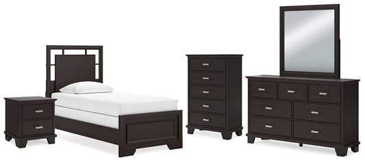Covetown  Panel Bed With Mirrored Dresser, Chest And Nightstand