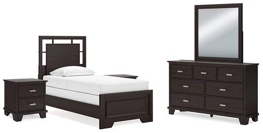 Covetown  Panel Bed With Mirrored Dresser And 2 Nightstands