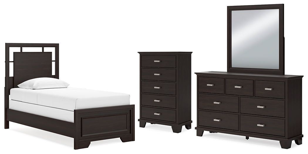 Covetown  Panel Bed With Mirrored Dresser And Chest