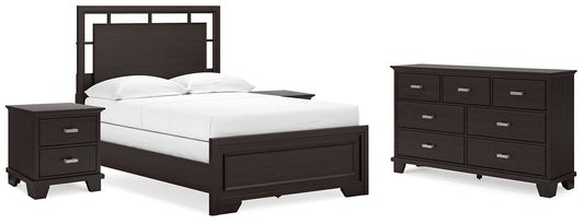 Covetown  Panel Bed With Dresser And 2 Nightstands