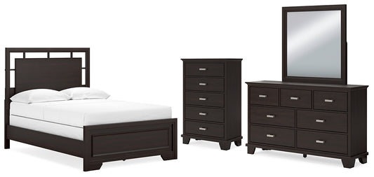 Covetown  Panel Bed With Mirrored Dresser And Chest