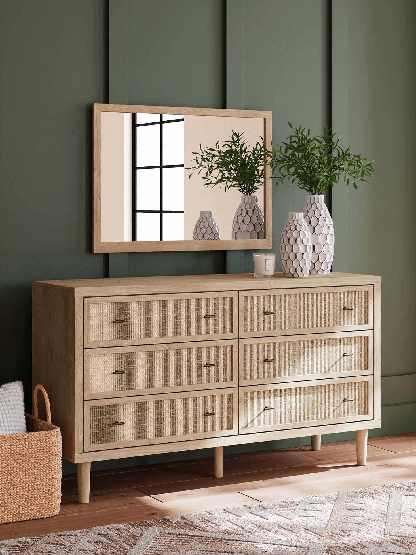 Cielden  Panel Headboard With Mirrored Dresser And Nightstand