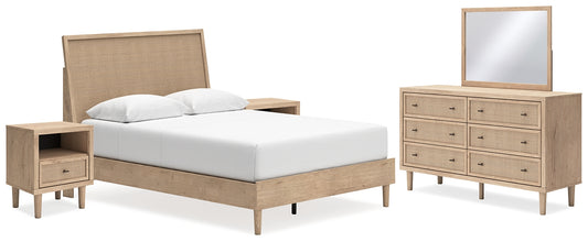 Cielden  Panel Bed With Mirrored Dresser And 2 Nightstands