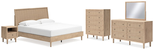 Cielden  Panel Bed With Mirrored Dresser, Chest And Nightstand