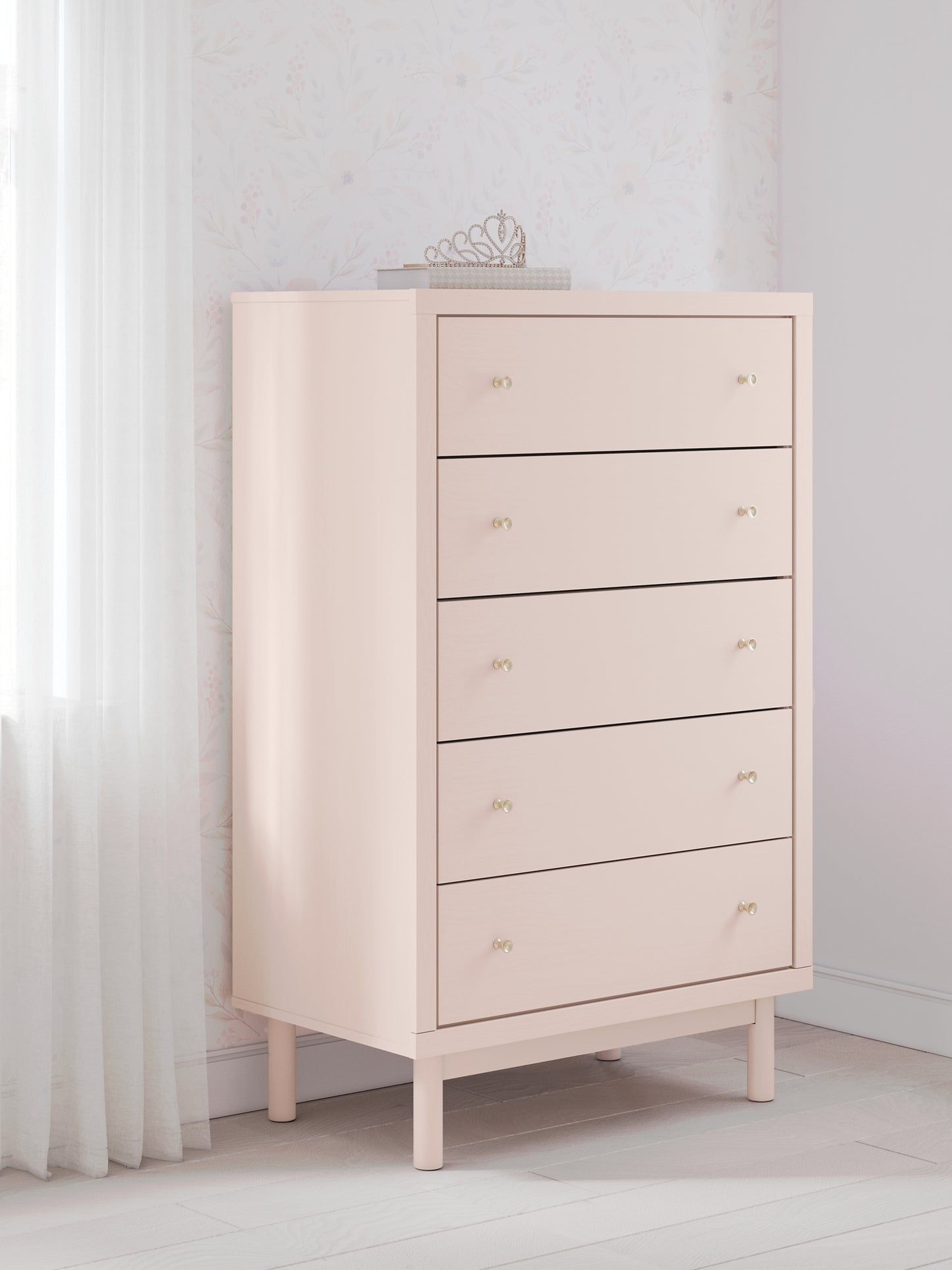 Wistenpine  Upholstered Panel Bed With Mirrored Dresser And Chest