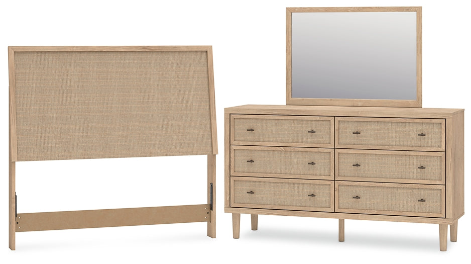 Cielden  Panel Headboard With Mirrored Dresser