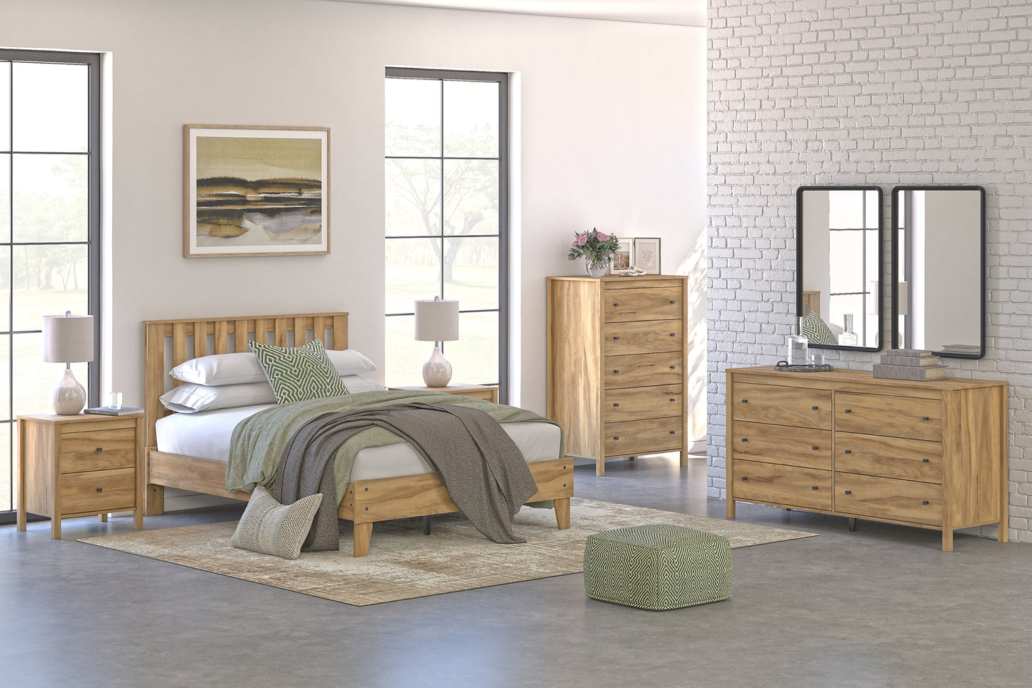 Bermacy  Platform Bed With Dresser And Nightstand