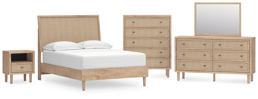 Cielden  Panel Bed With Mirrored Dresser, Chest And Nightstand