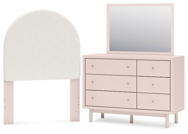 Wistenpine  Upholstered Panel Headboard With Mirrored Dresser