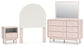 Wistenpine  Upholstered Panel Headboard With Mirrored Dresser And Nightstand