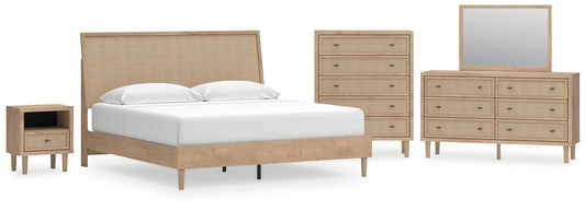 Cielden  Panel Bed With Mirrored Dresser, Chest And Nightstand