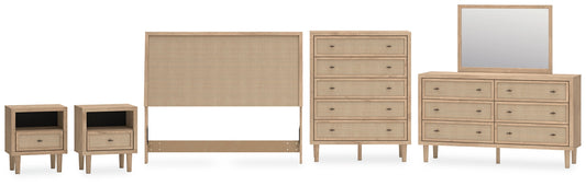 Cielden  Panel Headboard With Mirrored Dresser, Chest And 2 Nightstands