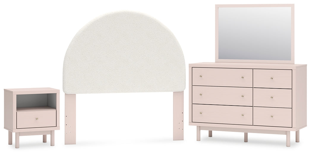 Wistenpine  Upholstered Panel Headboard With Mirrored Dresser And Nightstand