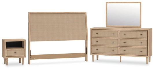 Cielden  Panel Headboard With Mirrored Dresser And Nightstand