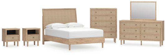 Cielden  Panel Bed With Mirrored Dresser, Chest And 2 Nightstands