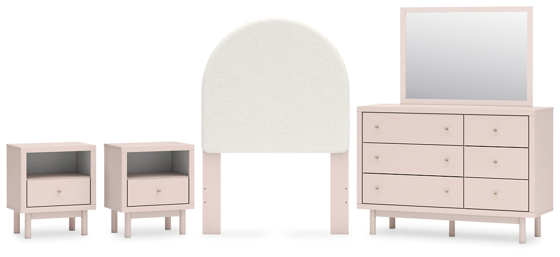 Wistenpine  Upholstered Panel Headboard With Mirrored Dresser And 2 Nightstands