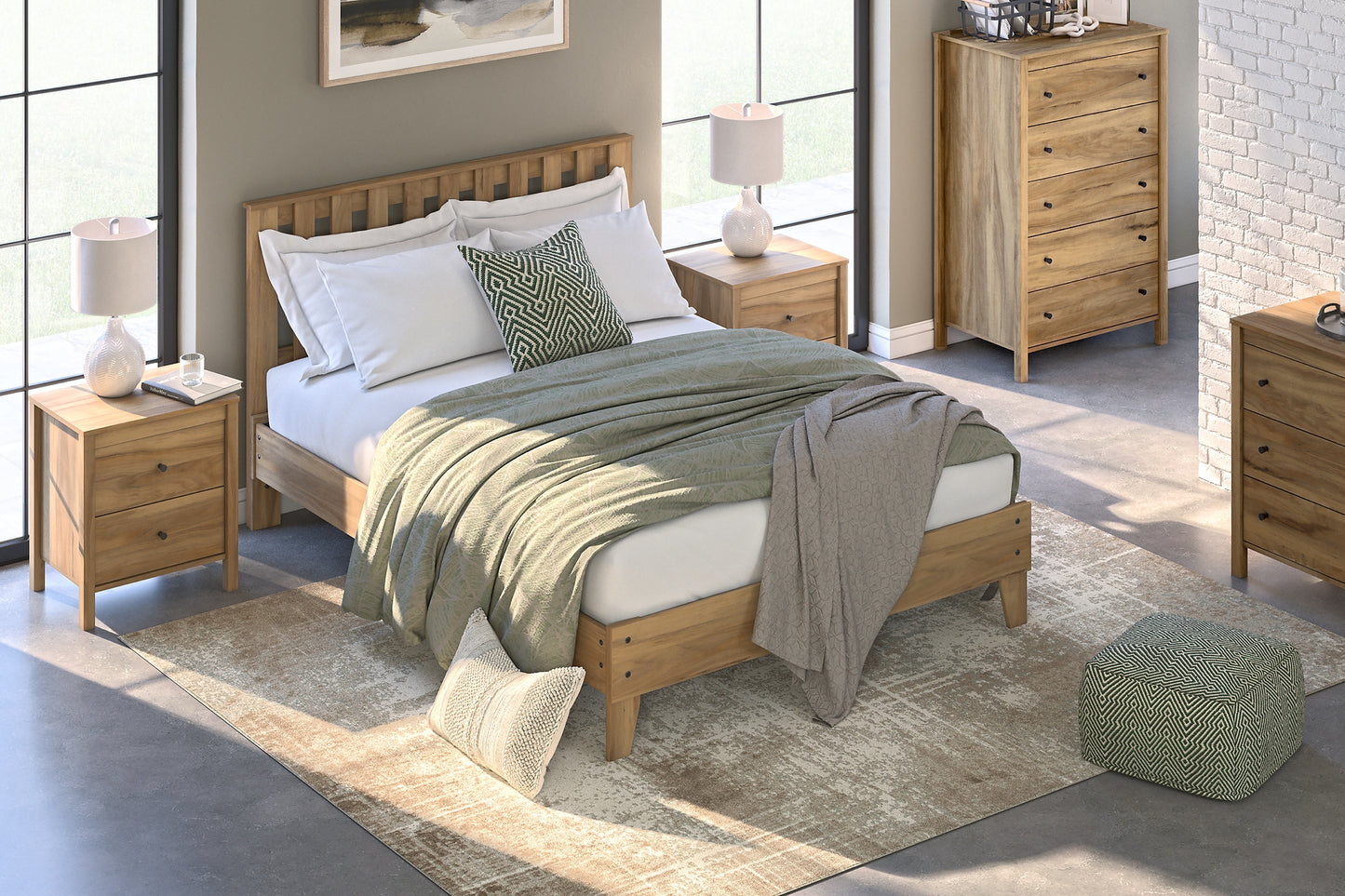 Bermacy  Platform Panel Bed With Dresser, Chest And Nightstand