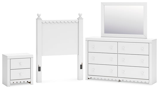 Mollviney  Panel Headboard With Mirrored Dresser And Nightstand