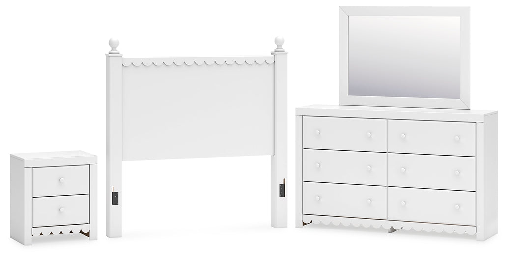 Mollviney  Panel Headboard With Mirrored Dresser And Nightstand