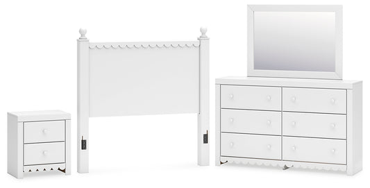 Mollviney  Panel Headboard With Mirrored Dresser And Nightstand