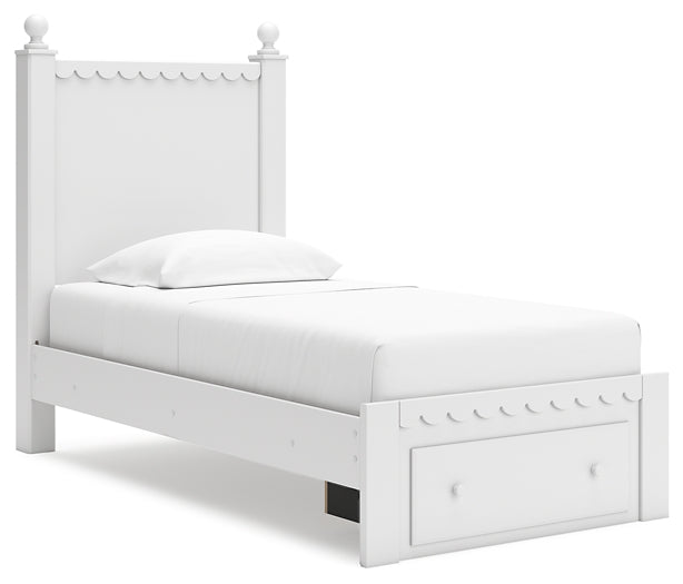 Mollviney  Panel Storage Bed With Mirrored Dresser And 2 Nightstands